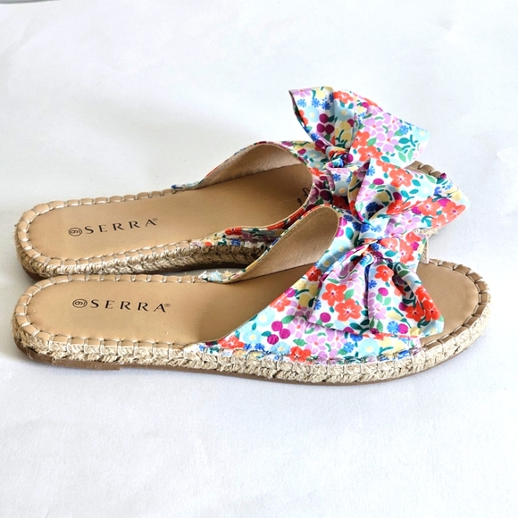 Fashion Serra Women's Sz 9 Colorful Floral Bow Slip On Espadrilles Jute Midsole - Picture 9 of 13